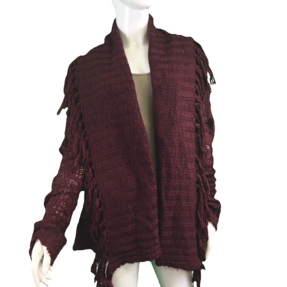 Mystree Jackets & Blazers - NWT Mystree Burgundy Knit Tassel Cardigan